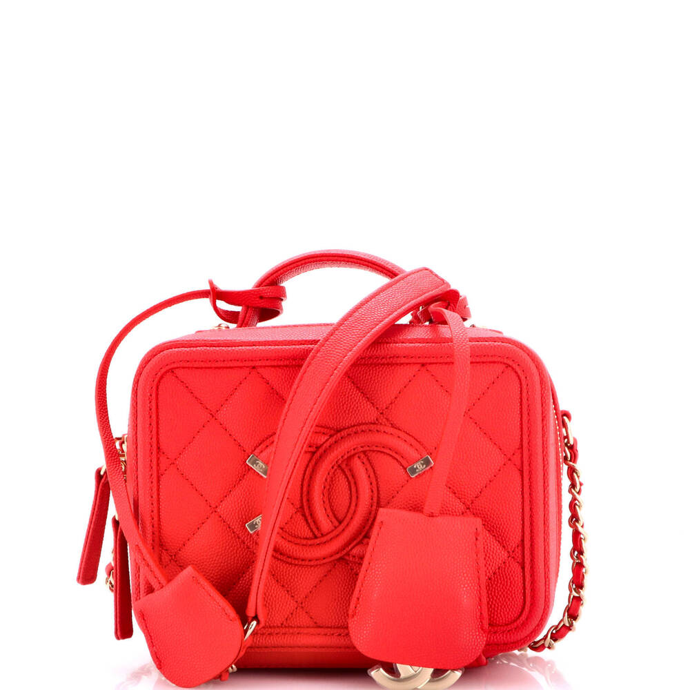 Chanel Small Filigree Vanity Case Quilted Caviar